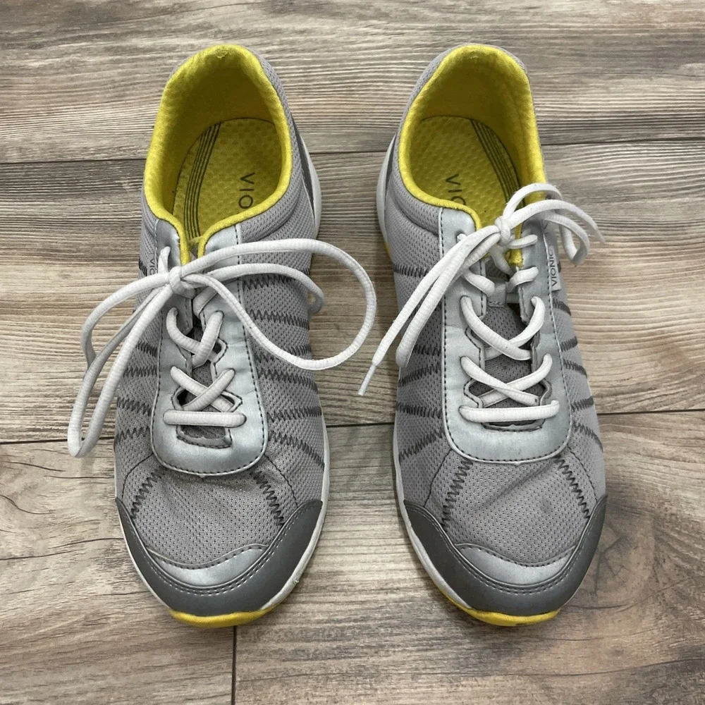 Vionic Alliance Grey Walking Shoes Womens 9.5 Wide Grey Yellow Sneakers